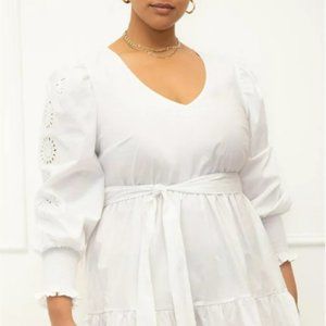 ELOQUII Elements Women's Plus Tiered Dress With Sleeve Lace Insert